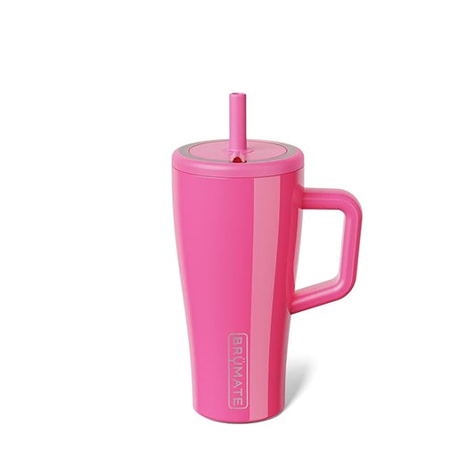 BrüMate Era 20 oz Tumbler with Handle and Straw | 100% Leakproof Insulated Tumbler with Lid and Straw | Made of Stainless Steel | Cup Holder Friendly Base | 20oz (Neon Pink)