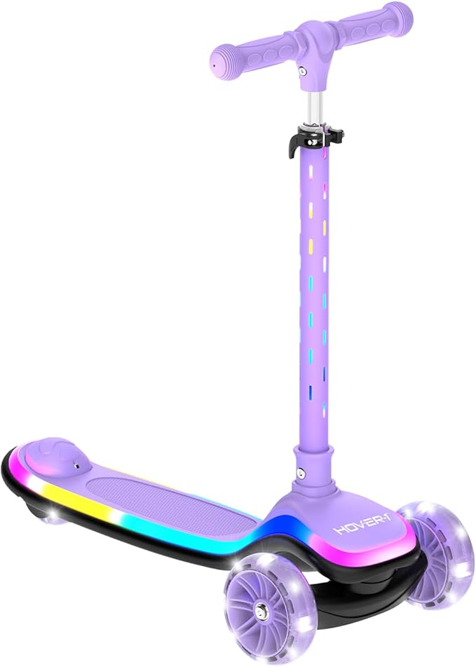 Hover-1 Chroma Folding Kick Scooter for Kids with Multicolor Wheel Lights, 3” Front Wheels, Rear Foot Brake, and 110 LB Weight Capacity