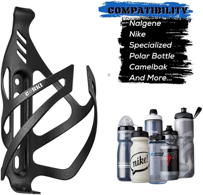 Corki Cycles Bike Water Bottle Holder Aluminum Alloy, Universal Bike Water Bottle Cage for Road, Mountain and Gravel Bikes -1 Pack - Black