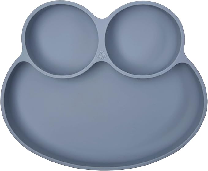 Abiie Octopod Frog Silicone Plates with Suction - Spill Proof, Easy to Clean - BPA-Free Bowl - Suction Plates for Baby and Toddler - Training & Feeding Divided Grip Dish (Gray)