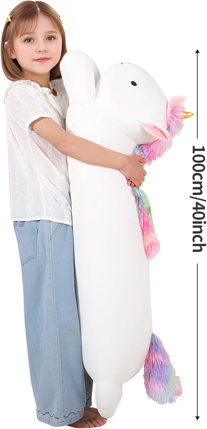 40inch Jumbo Unicorn Plush Stuffed Animal, Giant Rainbow Unicorn Long Body Pillow Plush Toy, Large Stuffed Unicorns Soft Plushie Gift for Kids Boy Girl, Birthday, Halloween, Christmas