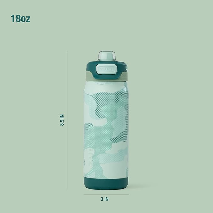 ZULU Powerfill Pro 18oz Kids Stainless Steel Water Bottle with Quick Fill Lid, Triple Wall Vacuum Insulated, Leak Proof Locking Lid, Sip & Chug, Reusable, BPA Free, Dishwasher Safe, Green Camo