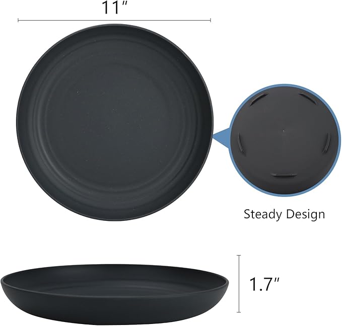 Homienly Wheat Straw Dinner Plates Set of 8-11 Inch, Alternative to Plastic, Microwave & Dishwasher Safe, Unbreakable Kids Plates with 4 Colors (Stone Grey)