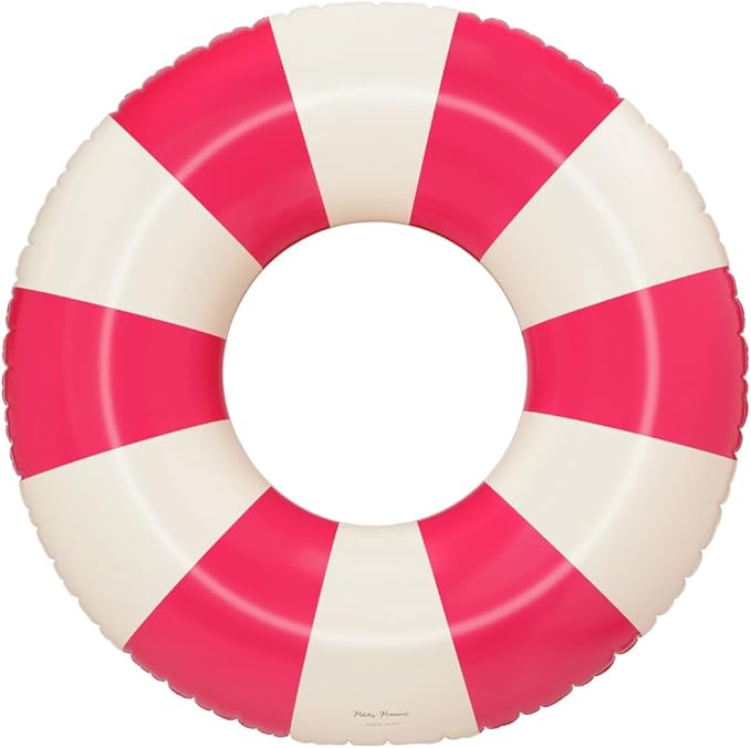 Petites-Pommes Inflatable Tube for Adults - Durable Inner Tube, Handprinted Classic Striped Design Donut Pool Floats, Soft Comfort Seaming, Packable Floats for Travel, Bright Red, 47 inch