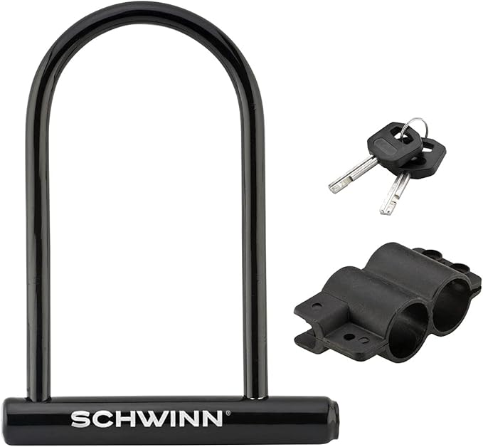 Schwinn Basic U Lock Bike with 2 Keys, Anti Theft Bicycle Lock, Black, Security Level 4