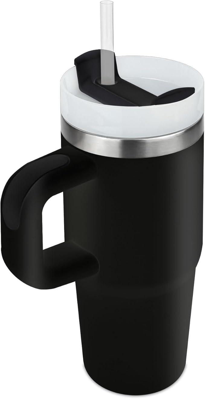 14 oz Tumbler with Handle and Straw, 14oz Tumbler with Lid and Straw for Kids Stainless Steel Tumblers, Car Mug Outdoor Sports Travel Gift, Keeps Drinks Cold up to 24 Hrs(Black)