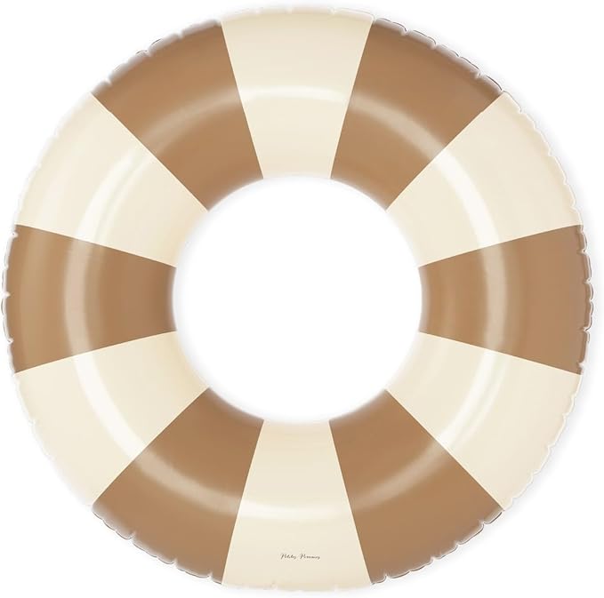 Petites-Pommes Tubes for Kids - Durable Pool Float, Handprinted Classic Striped Design Striped Swim Tube, Soft Comfort Seaming, Packable Floats for Travel, Light Brown, 35 inch