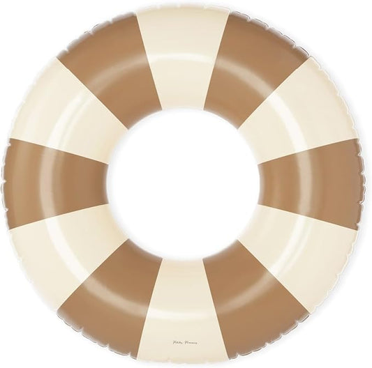 Petites-Pommes Tubes for Kids - Durable Pool Float, Handprinted Classic Striped Design Striped Swim Tube, Soft Comfort Seaming, Packable Floats for Travel, Light Brown, 35 inch