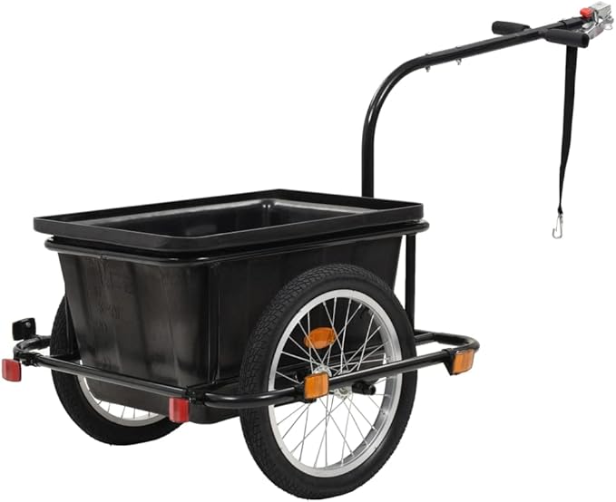 Bike Cargo Trailer Black 13.2 gal, Bicycle Cart Wagon Trailer w/Hitch, 330.7 lb Max Load Steel Frame Heavy Duty Bicycle Cargo Wagon Trailer for Carrying Stuff Luggage Plants Tools