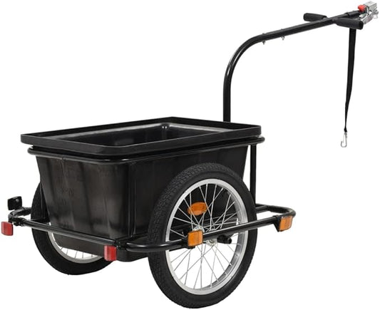 Bike Cargo Trailer Black 13.2 gal, Bicycle Cart Wagon Trailer w/Hitch, 330.7 lb Max Load Steel Frame Heavy Duty Bicycle Cargo Wagon Trailer for Carrying Stuff Luggage Plants Tools