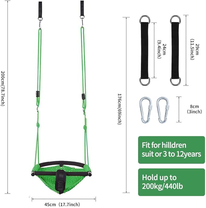 2 -in- 1 Toddler Swing. Swing Seat for Kids with Adjustable Ropes, for Kids Heavy Duty Rope Play Secure Children Swings Set, for Outdoor Indoor, Backyard. Upgrade Product (Green)