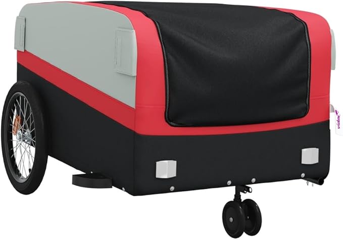 Bike Trailer Bicycle Cargo Trailer, Bike Wagon Trailer, Bike Cart with Safety Flag, Black and Red 99.2 lb Iron, 54.3"x27.2"x22.8"