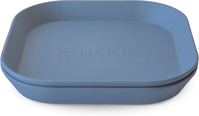 mushie Square Dinnerware Plates for Kids | Made in Denmark, Set of 2 (Twilight Blue)