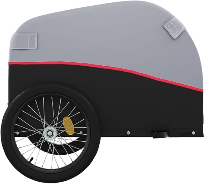 Bike Wagon Trailer, Bike Cart with Safety Flag, Bike Trailer Bicycle Cargo Trailer, Black and Red 99.2 lb Iron, 52.4"x26.8"x26.8"
