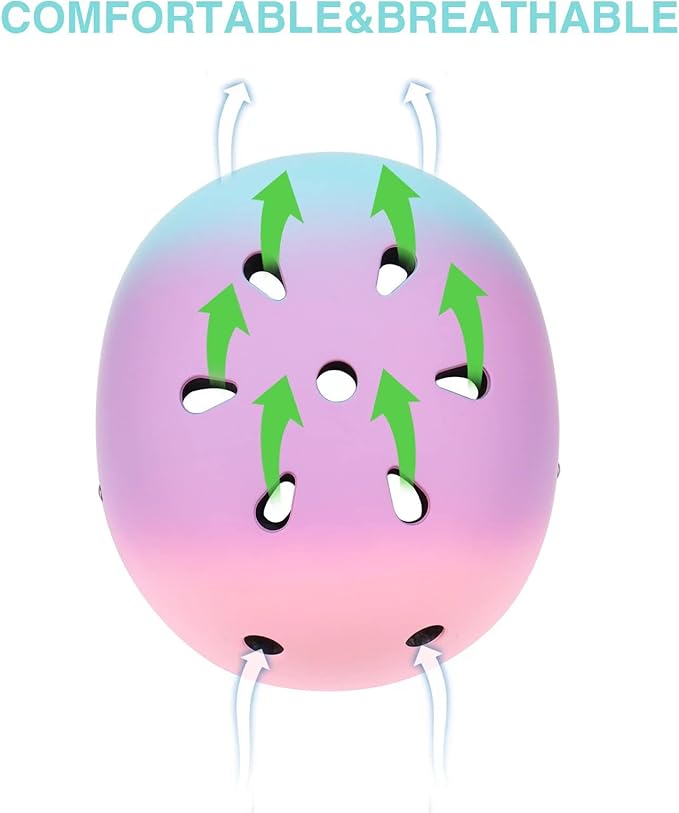 Color Gradient Adjustable Kids Bike Helmet Toddler Helmets for 3-5-8-14 Years Kids Girls Boys Youth Bicycle Helmet for Scooter Balance Bike Roller Skating Skateboard