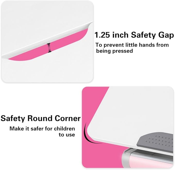 COSVALVE 39in Wide Adjustable Height Kids Desk with Tilting Desktop, Steel Frame, Drawer, and Bookshelf Hutch, Study Child Table for Ages 3-12, Pink