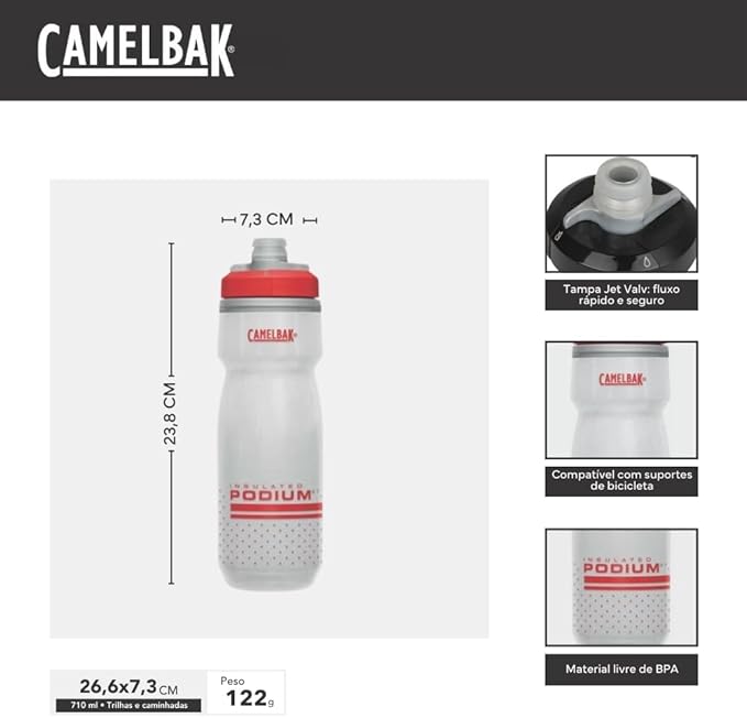 CamelBak Podium Chill Bike Insulated Squeeze Water Bottle Fiery Red/White, 24oz