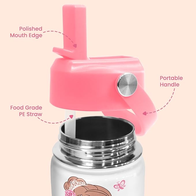 Ballet Water Bottle - Kids Water Bottle with Straw Lid - 12 Oz Insulated Stainless Steel Water Bottles for Kid Girls - Travel Cup for School Sports