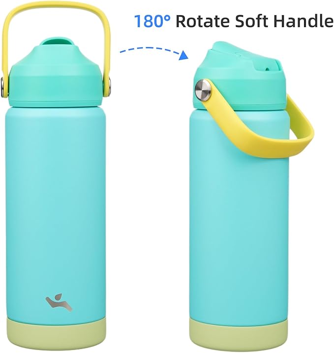 Insulated Water Bottle with Straw Lid,18 oz Stainless Steel Vacuum Metal Bottle with Silicone Handle,Twilight Blue