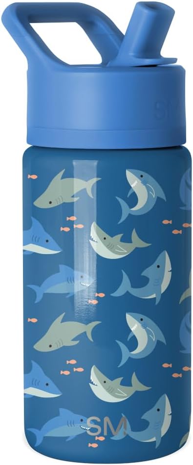 Simple Modern Kids Summit Water Bottle with Straw Lid | 14oz Stainless Steel Cup Insulated Tumbler for Toddlers, School | Shark Shiver