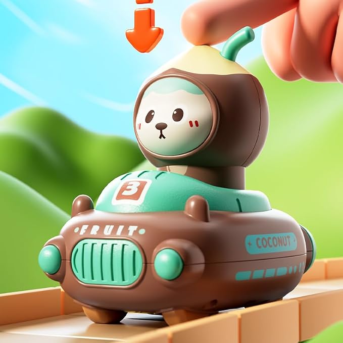 Toddler Press and Go Cars Toys for Toddlers 1-3, 1 Year Old Baby Racing Cars, Infant Play Vehicle Set, Push Go Friction Car Toys for 18-24 Month, 1st Birthday for Boys Girl (Fruit)