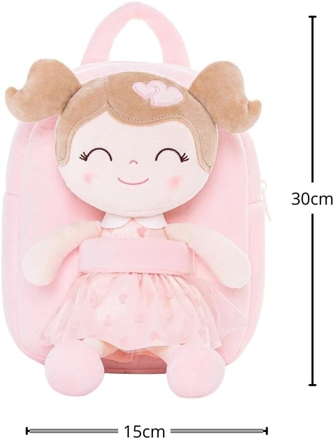 Gloveleya Toddler Backpack Baby Girl Gift Plush Bag Diaper Bag with Pink Flocking Heart Girl Backpack