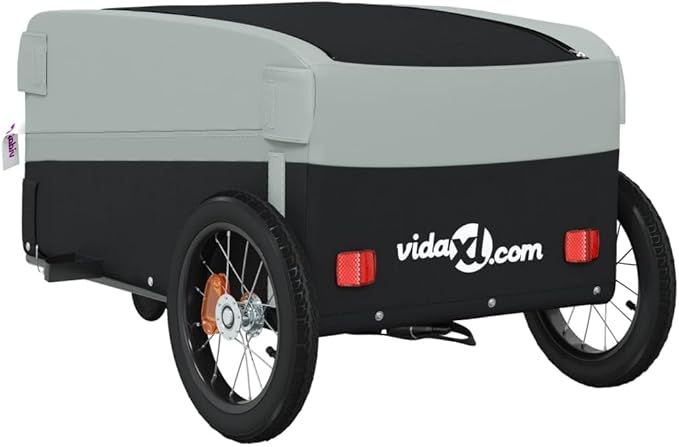 Bike Trailer Bicycle Cargo Trailer, Bike Wagon Trailer, Bike Cart with Safety Flag, Black and Gray 66.1 lb Iron, 48"x20.9"x20.9"