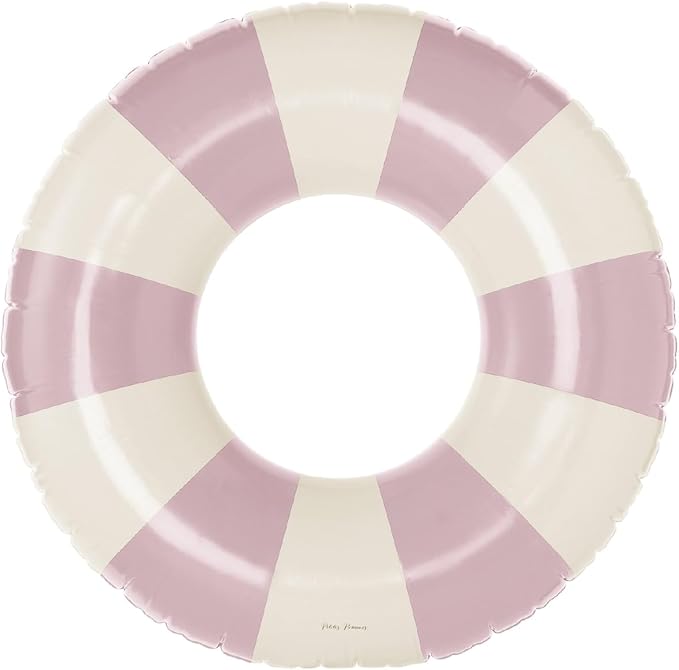 Petites-Pommes Beach Floats for Kids - Durable Swim Ring, Handprinted Classic Striped Design Pool Inner Tubes, Soft Comfort Seaming, Packable Floats for Travel, Baby Pink, 35 inch
