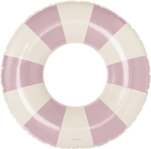 Petites-Pommes Beach Floats for Kids - Durable Swim Ring, Handprinted Classic Striped Design Pool Inner Tubes, Soft Comfort Seaming, Packable Floats for Travel, Baby Pink, 35 inch