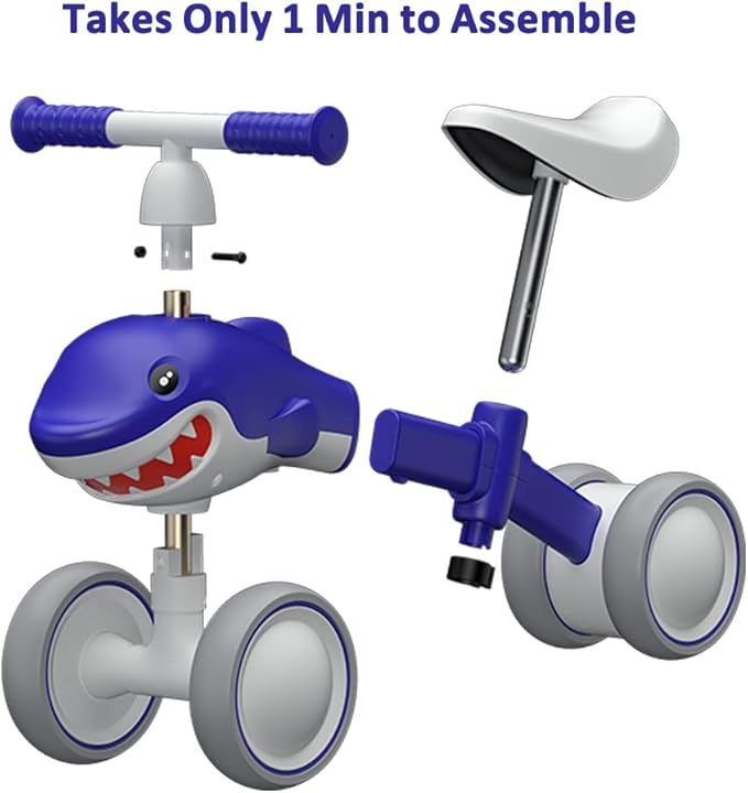 Baby Balance Bikes Seat Adjustable Toddler Riding Toy for 1 + Year Old Boys Girls, 12-48 Months Baby's First Bike First Birthday Blue Shark