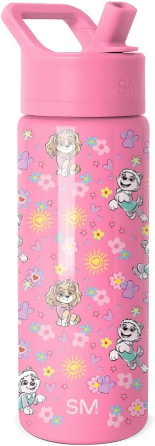 Simple Modern Paw Patrol Kids Summit Water Bottle with Straw Lid | 18oz Stainless Steel Cup Insulated Tumbler for Toddlers, School | Sunny Florals
