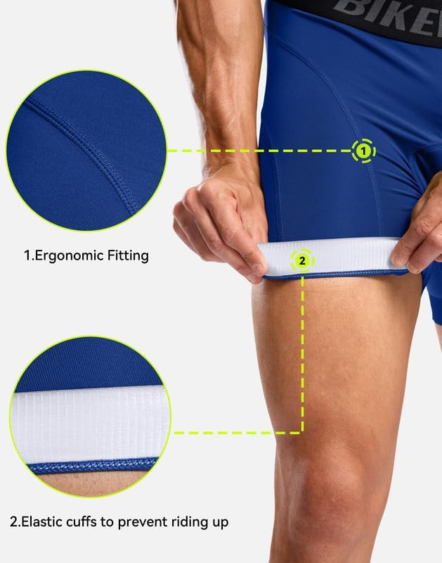 Bikewa Men's Cycling Underwear with Anti-Slip Leg Grips 4D Padded Bike Shorts MTB Liner for Bicycle Biking Riding