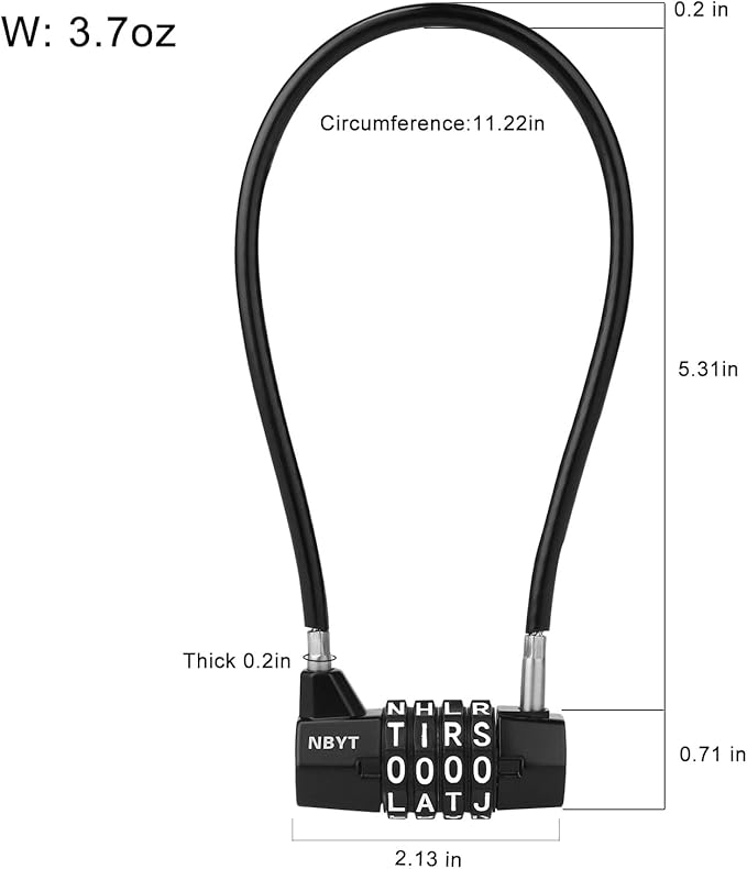 Cable Lock with Word Combination for Metal Fence, Shed, Gates, Outdoor Fence, Long Cabinet, Refrigerator, Dumpster, and Letter Padlock