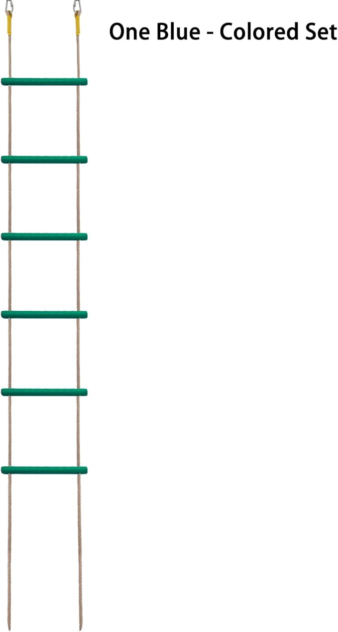 Wooden Climbing Rope Ladder for Kids: 6 - Foot - Long, 14 - inch - Wide, Sturdy, Durable, for Indoor/Outdoor Use, Good for Health, a Fantastic Gift (One Green - Colored Set)