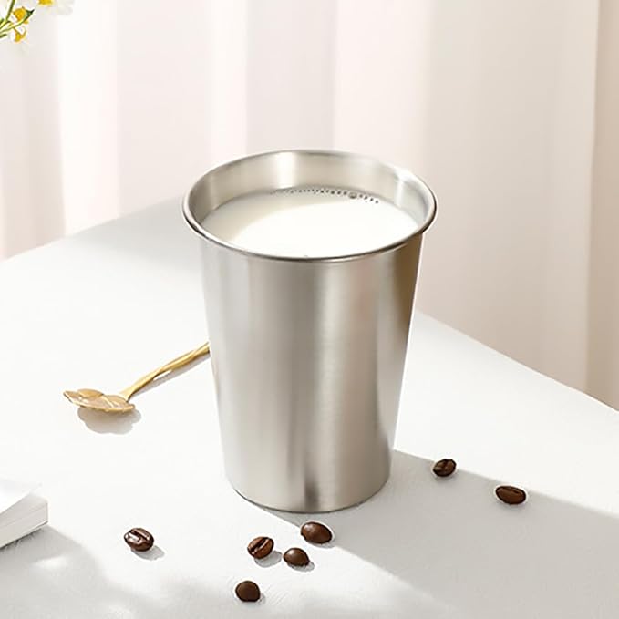 LOZACHE Stainless Steel Cups for Kids, 4 Pack 12oz Premium Metal Drinking Glasses Stackable Durable Pint Tumbler, Unbreakable Sippy Cups for Home & Outdoor Activities, BPA Free