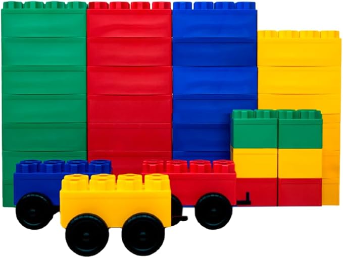 BiggoBlocks Big Blocks for Kids Ages 4-8 — Indoor & Outdoor Blocks for Kids Games — Large Building Blocks (36 pc with 3 Cars) Train Set