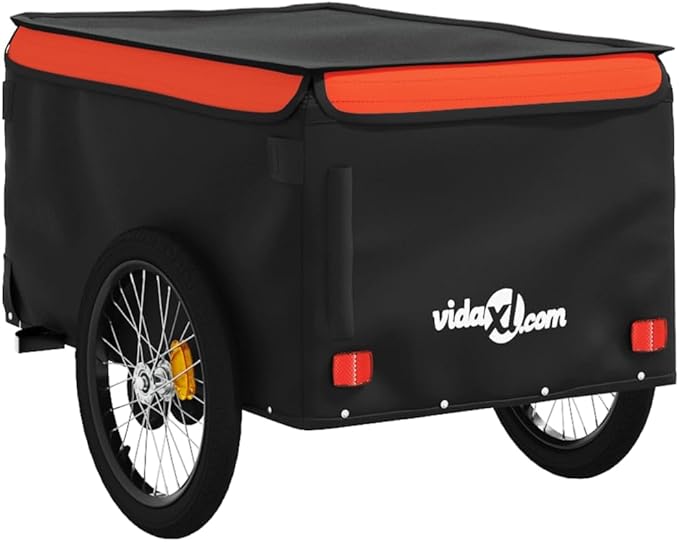 Bike Cargo Trailer, Bicycle Cart Bike Wagon Trailer, Bike Luggage Carrier, Loading Bike Storage Cart, Black and Orange, Maximum Load Capacity: 99.2 lb,-440