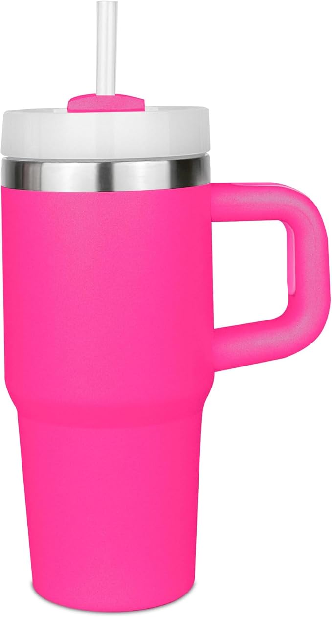 14 oz Tumbler with Lid and Straw Kids, 14oz Mini Tumbler for Kid with Handle 304 Stainless Steel Tumblers, School Gift (Rose Red)