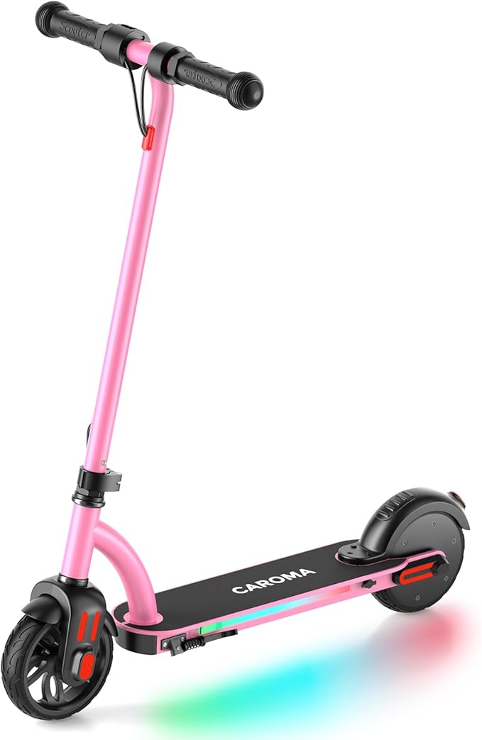 Caroma Electric Scooter for Kids Ages 6-14, 180W/150W Motor & 10 Mph, 85 Mins Ride Time, Adjustable Height & Speed, LED Display & Colorful Lights, Kids Electric Scooter, Best Gifts for Girls and Boy