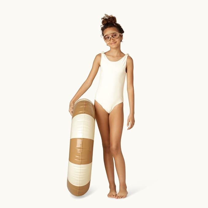 Petites-Pommes Tubes for Kids - Durable Pool Float, Handprinted Classic Striped Design Striped Swim Tube, Soft Comfort Seaming, Packable Floats for Travel, Light Brown, 35 inch