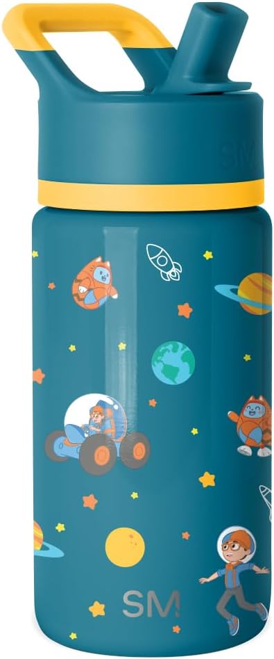 Simple Modern Kids Summit Water Bottle with Straw Lid | Blippi 14oz Stainless Steel Cup Insulated Tumbler for Toddlers, School | Blippi Space
