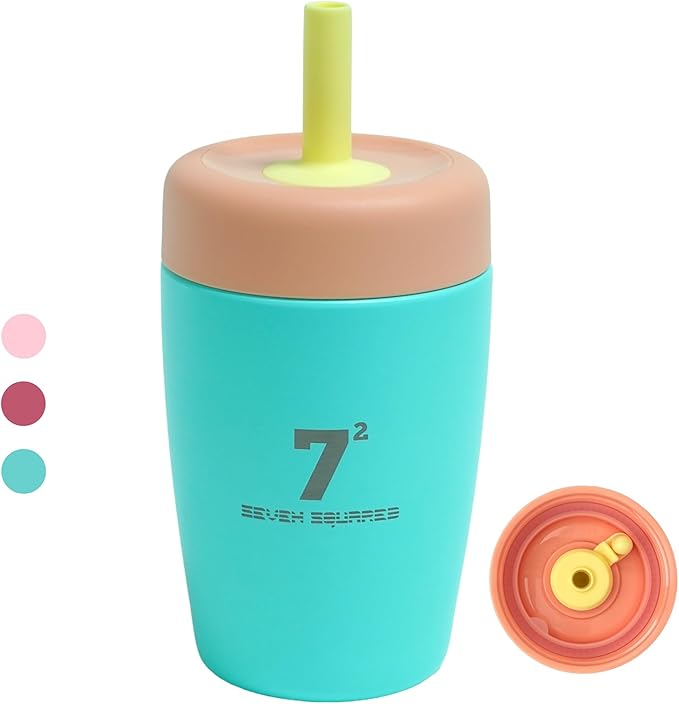 12oz Kids Tumbler Spill Resistant with Lid and Silicone Straw, Insulated Kids Sippy Cups Children Stainless Steel Water Bottle for Cold Drinks, Dishwasher Safe