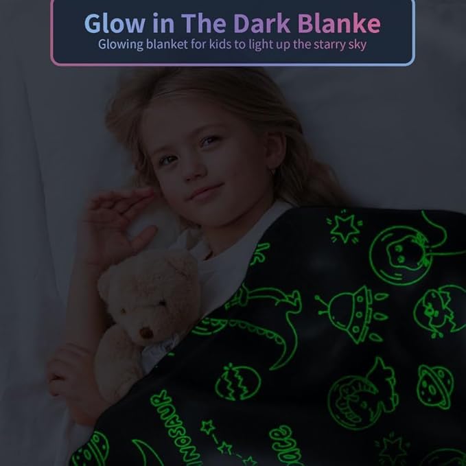 PersoblastIC Dinosaur Blanket for Kids, Glow in The Dark, Soft Fleece, Toddler & Baby Size (60"x80")