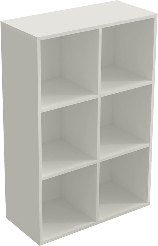 6-Cube Storage Shelf Bookcase - Wooden 3-Tier Floor Standing Open Bookshelf for Home and Office, Display Cabinet, Warm White