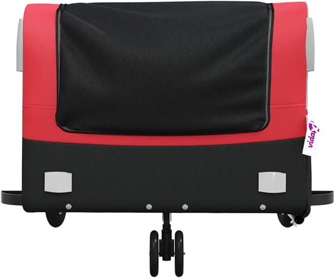 Bike Trailer Bicycle Cargo Trailer, Bike Wagon Trailer, Bike Cart with Safety Flag, Black and Red 99.2 lb Iron, 49.6"x24.8"x20.1"