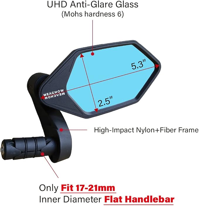 MEACHOW New Bar End Bike Mirror, Crystal UHD Automotive Grade Glass Lens E-Bike Mirrors, Scratch Resistant, Safe Rearview Mirrors, (Blue Right Side) ME-022RB