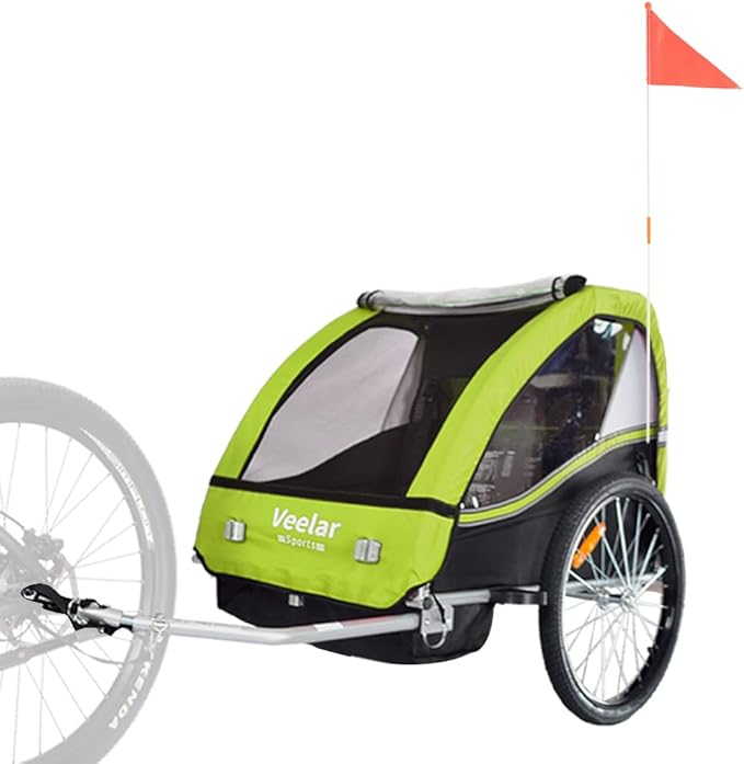 Veelar Sports Bike Trailer Double Seat for 1 or 2 Toddlers, Kids, Child Bicycle Carrier