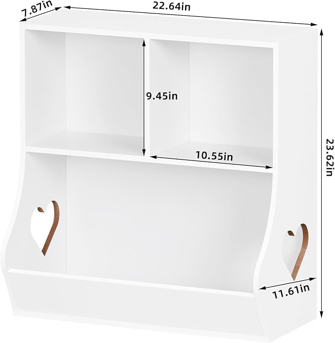 Lerliuo Baby Toddler Bookshelf and Storage Organizer, Kids Cabinet and Bookcase, Wooden 3 Cubby Children Book Shelf for Playroom, Bedroom, Nursery, School 23.62'' H (White)