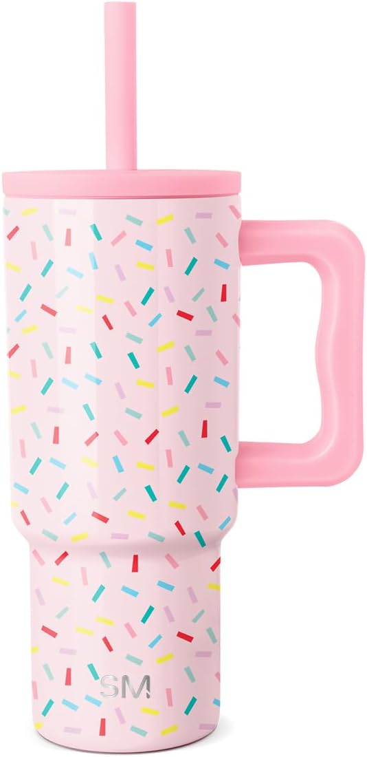 Simple Modern Kids 24 oz Tumbler with Handle and Silicone Straw Lid | Spill Proof and Leak Resistant | Reusable Stainless Steel Bottle | Gift for Kids Boys Girls | Trek Collection | Confetti