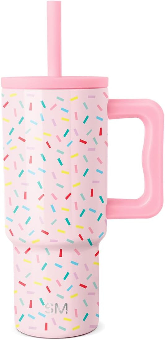 Simple Modern Kids 24 oz Tumbler with Handle and Silicone Straw Lid | Spill Proof and Leak Resistant | Reusable Stainless Steel Bottle | Gift for Kids Boys Girls | Trek Collection | Confetti